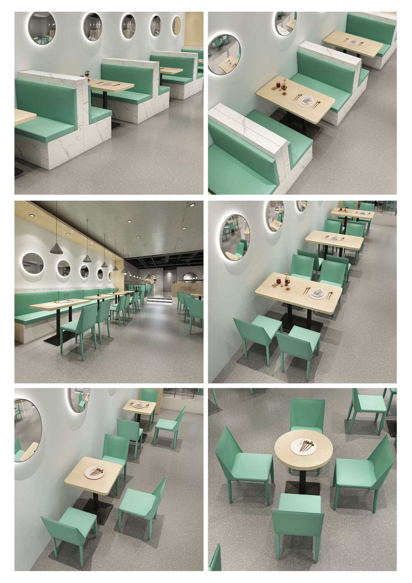 Modern restaurant interior with custom booth seating